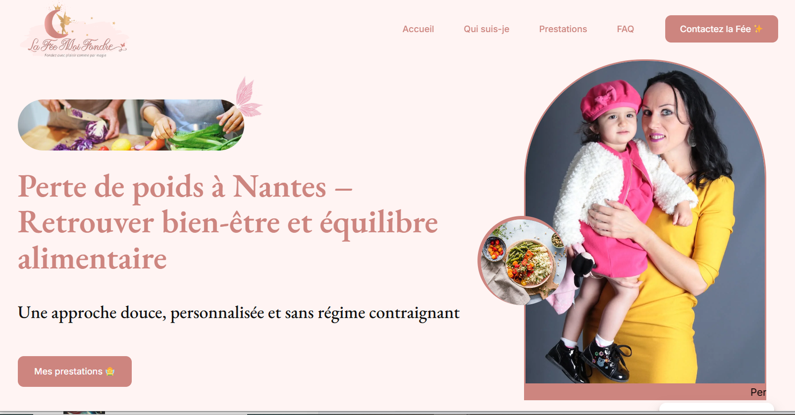 Capture d'écran du site web de la fée moi fondre, coach de vie et bien être. Site réalisé par Webdo Design.