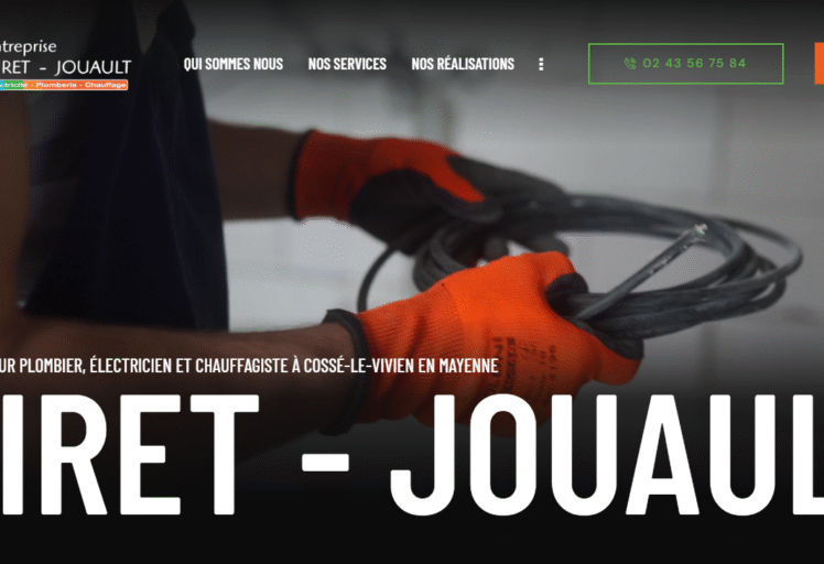 Capture d’écran du site web de l'entreprise Giret-Jouault, à Cossé le vivien, Installateur plombier, électricien et chauffagiste. Refonte de Site réalisé par Webdo Design.